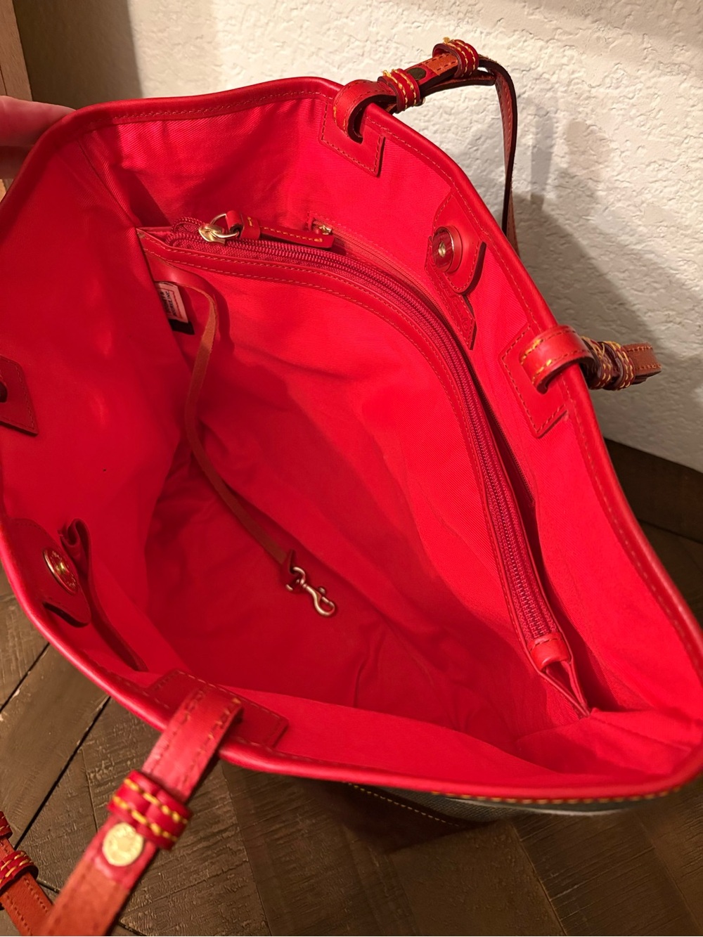 Dooney & Bourke Zebra Print Lee Tote Red Leather & Suede - Picture 10 of 13